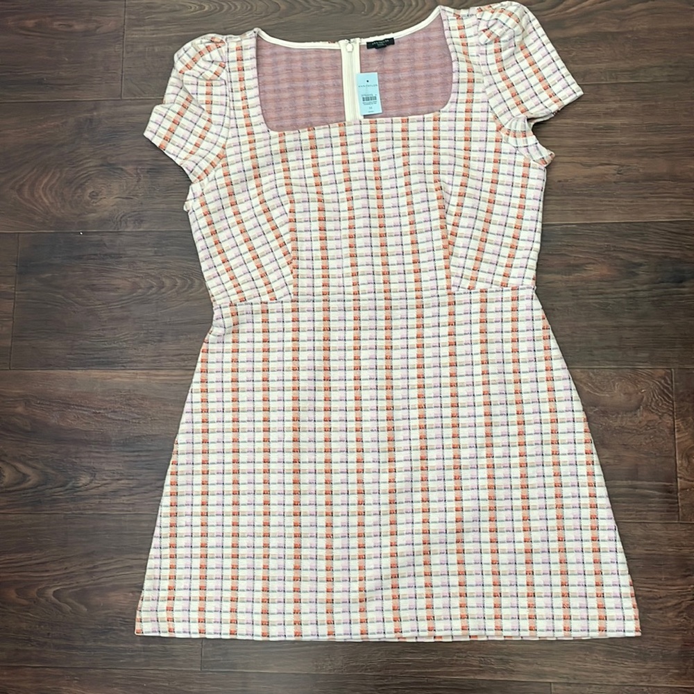 Ann Taylor madras plaid puff sleeve flare dress